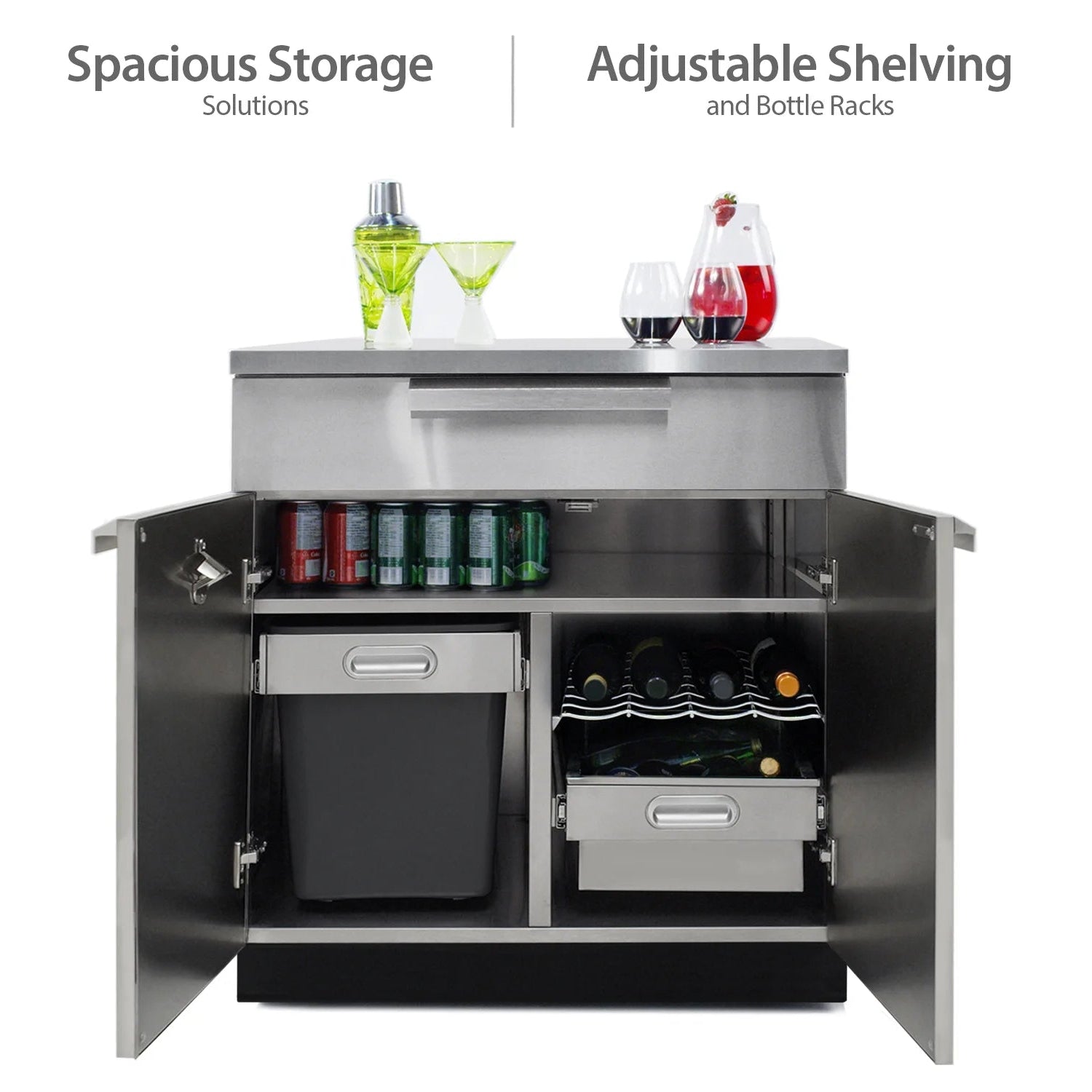 Newage Products Outdoor Kitchen 4 Piece Cabinet Set in Stainless Steel with Countertop and Covers