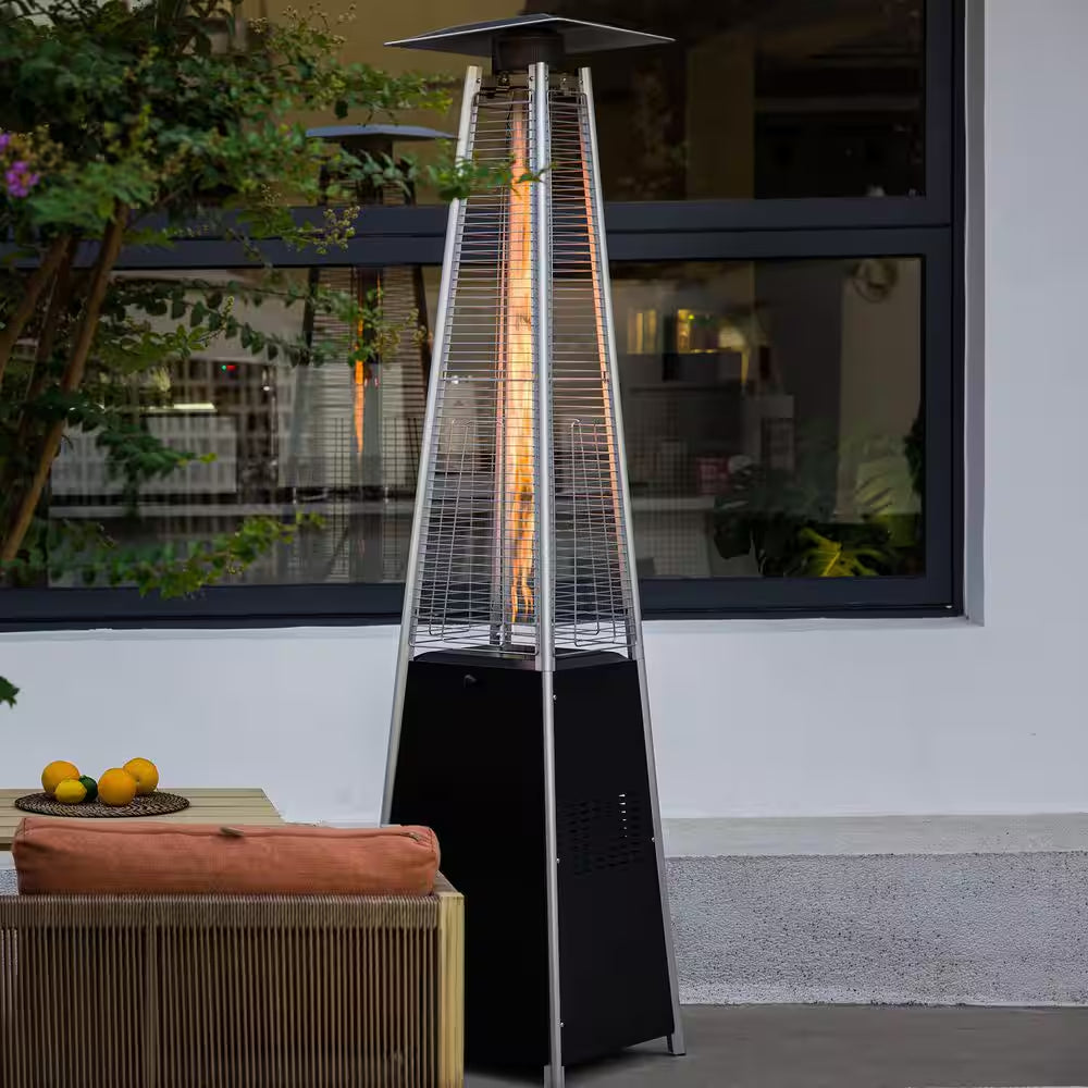 48,000 BTU Steel Propane Standing Pyramid Patio Heater with Wheels Ideal for Backyard Balcony 6-8 People