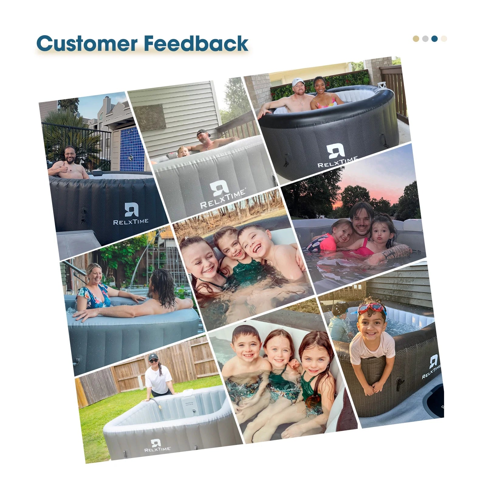 Portable Outdoor Spa, 4-6 Person Inflatable Hot Tub, Square Pool with 130 Massage Jets, 104°F