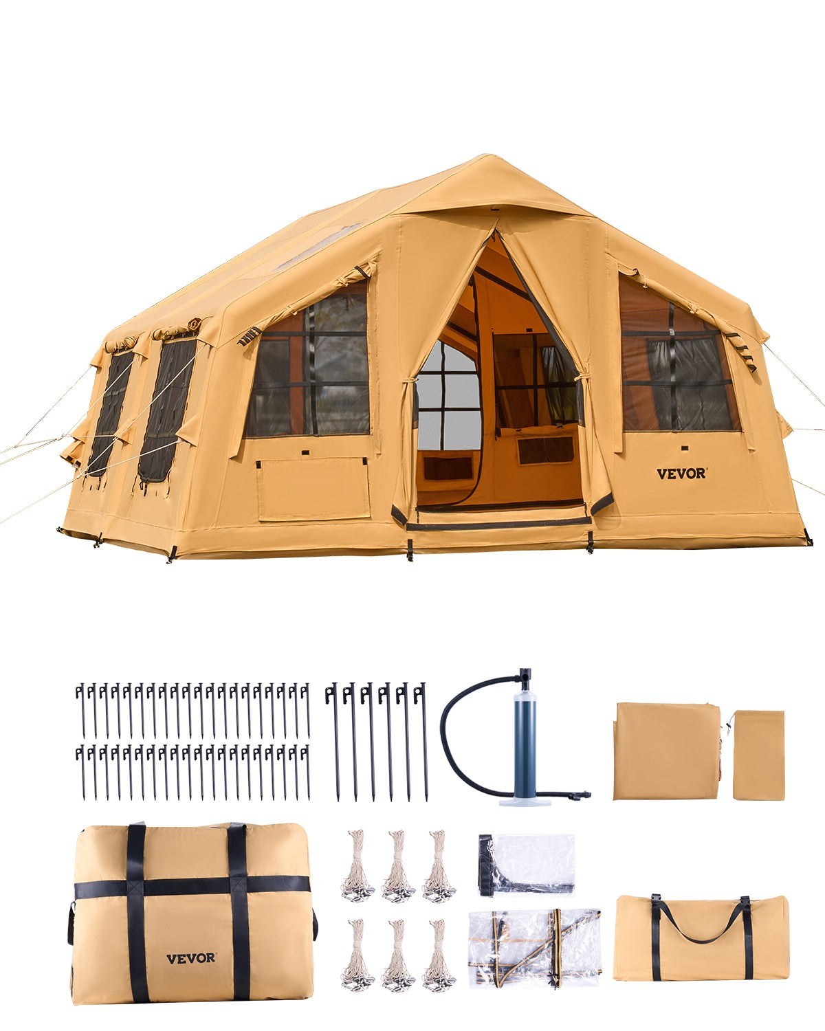 VEVOR Inflatable Tents for Camping 8-12 Person Glamping Window Tent W/ Hand Pump