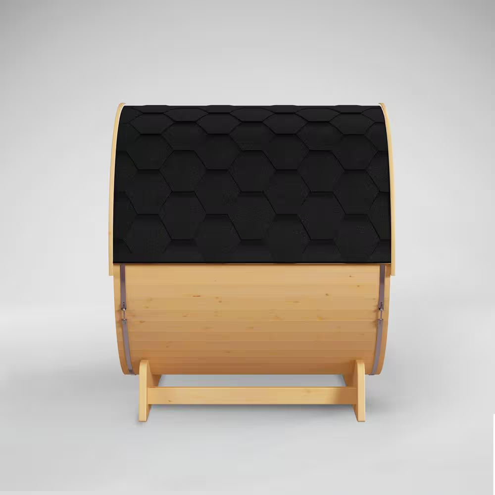 Outdoor Indoor Finland Pine Wet Dry Barrel Sauna 3-5 Person Front Porch Canopy 4.5 Kw ETL Certified Bitumen Shingle Roof