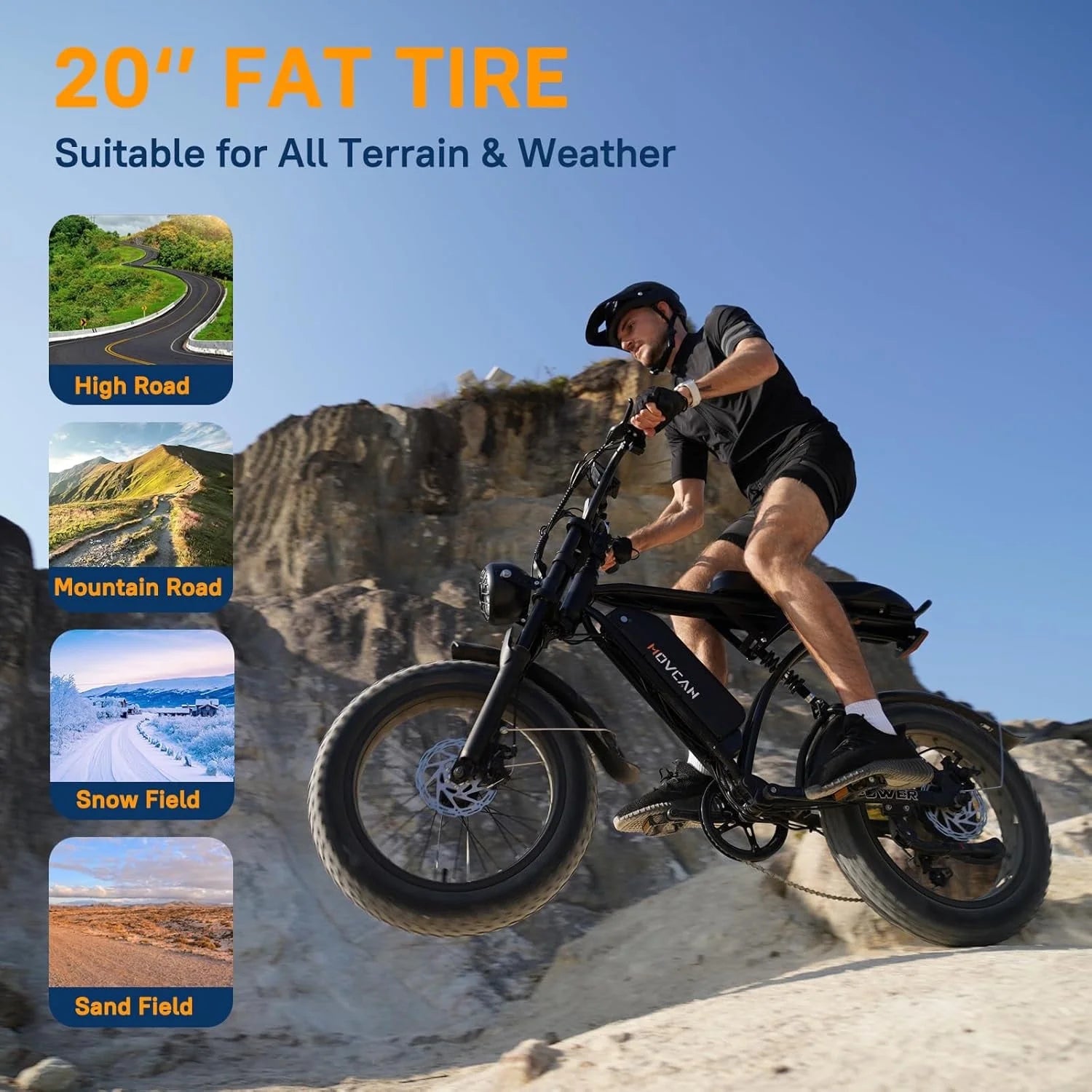 20" Fat Tire Electric Bike for Adult, 1000W Mountain Ebike, 48V 15.6Ah Removable Battery, 7 Speed Disc Brake E-Motorcycle Bike UL2849