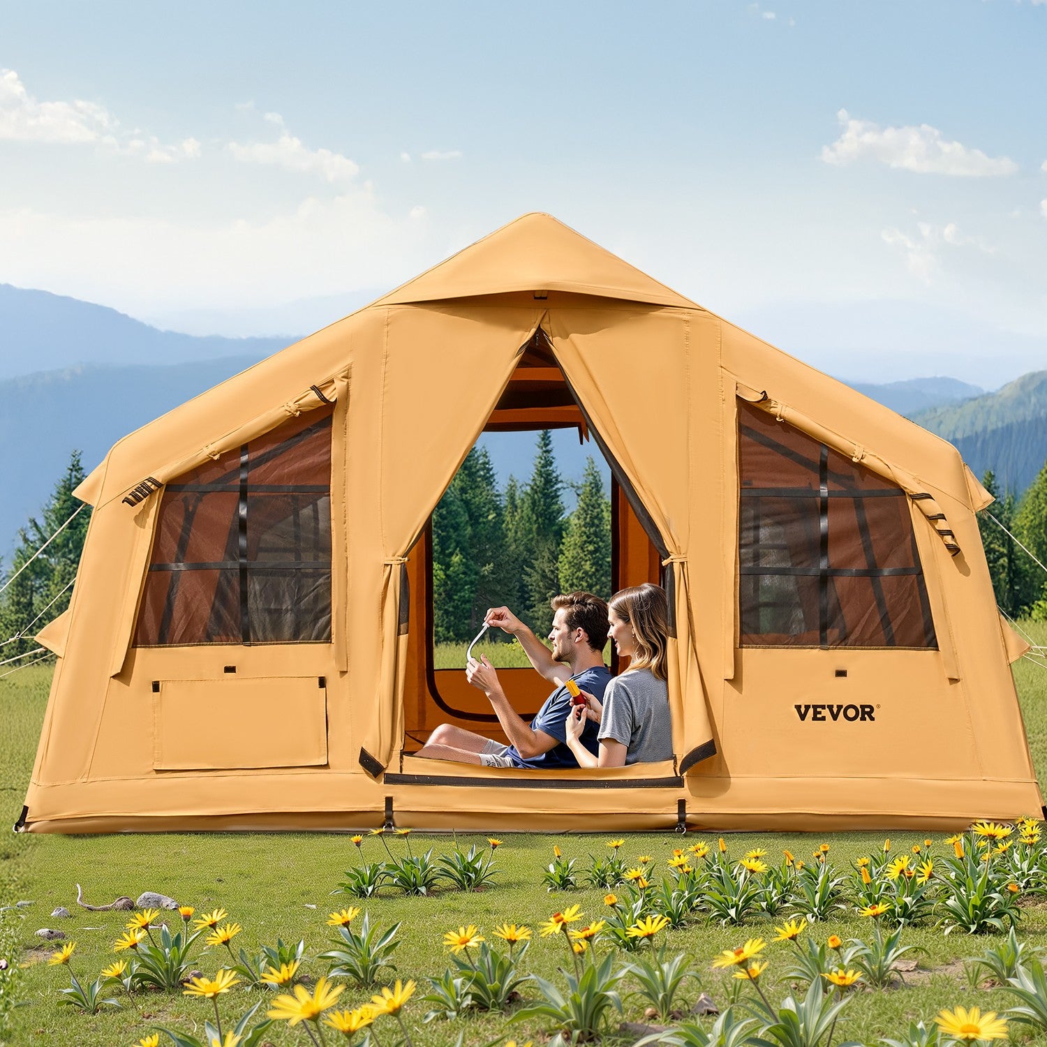 VEVOR Inflatable Tents for Camping 8-12 Person Glamping Window Tent W/ Hand Pump