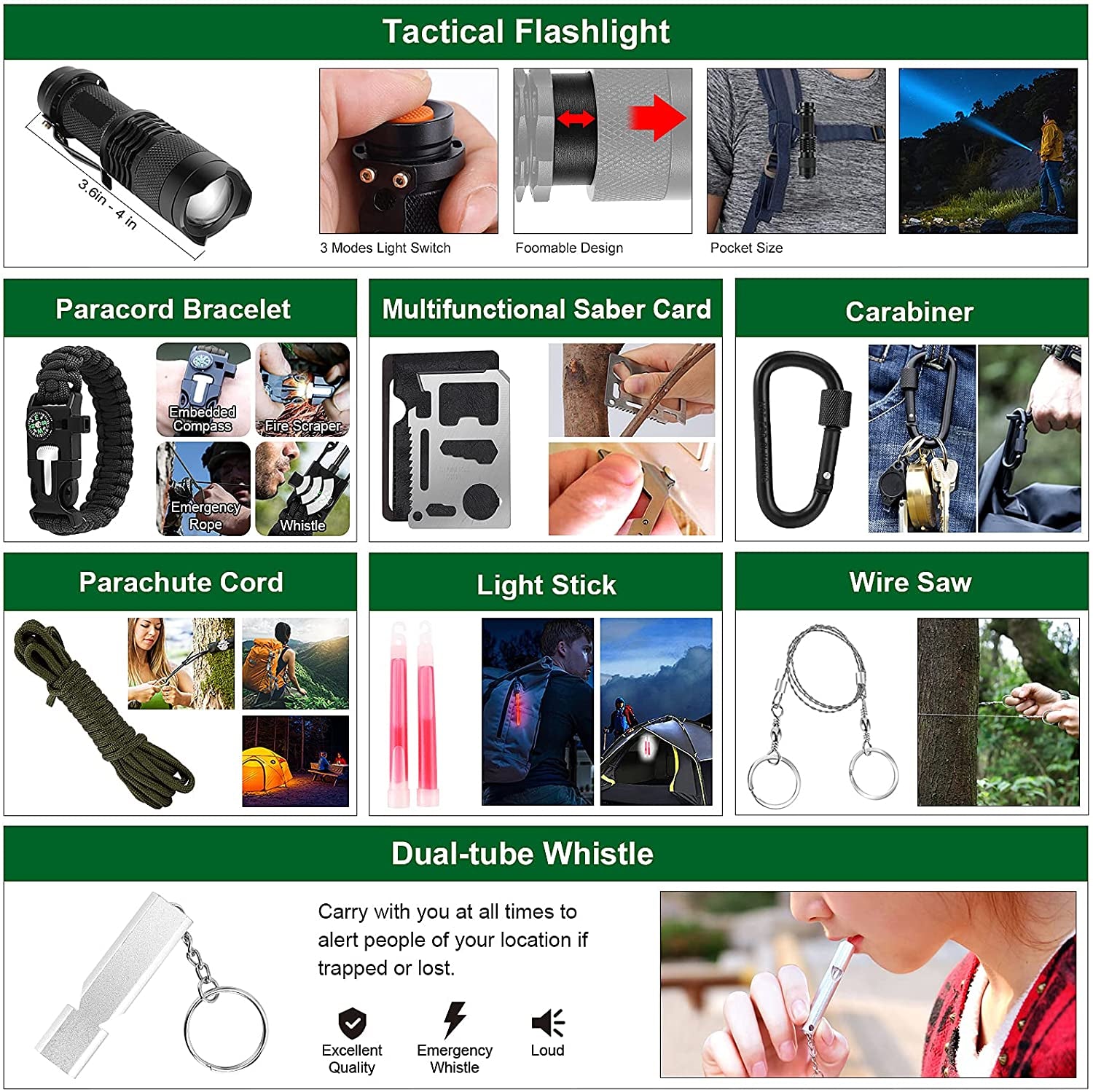 Emergency Survival Kit and First Aid Kit, 142Pcs Professional Survival Gear and Supplies Equipment with Molle Pouch, Gift for Christmas Men Dad Husband Camping Hiking Hunting Outdoor Adventure
