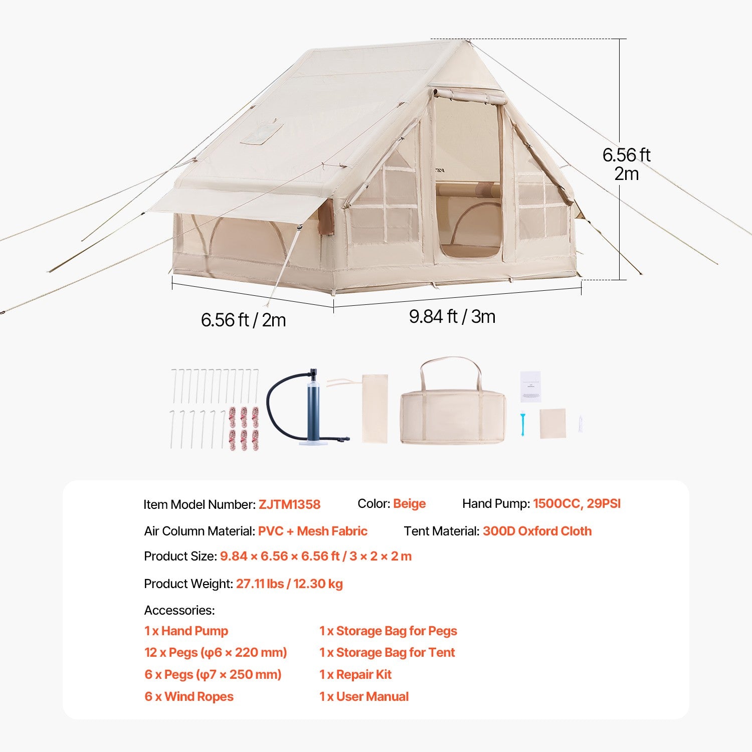 Inflatable Tents for 3-5 Person Camping Tent Blow up Tent W/ Pump & Stove Jack
