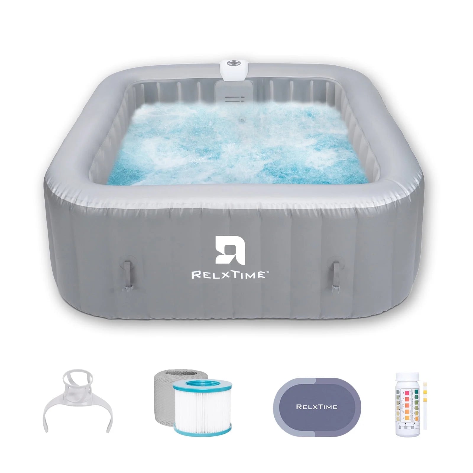 Portable Outdoor Spa, 4-6 Person Inflatable Hot Tub, Square Pool with 130 Massage Jets, 104°F