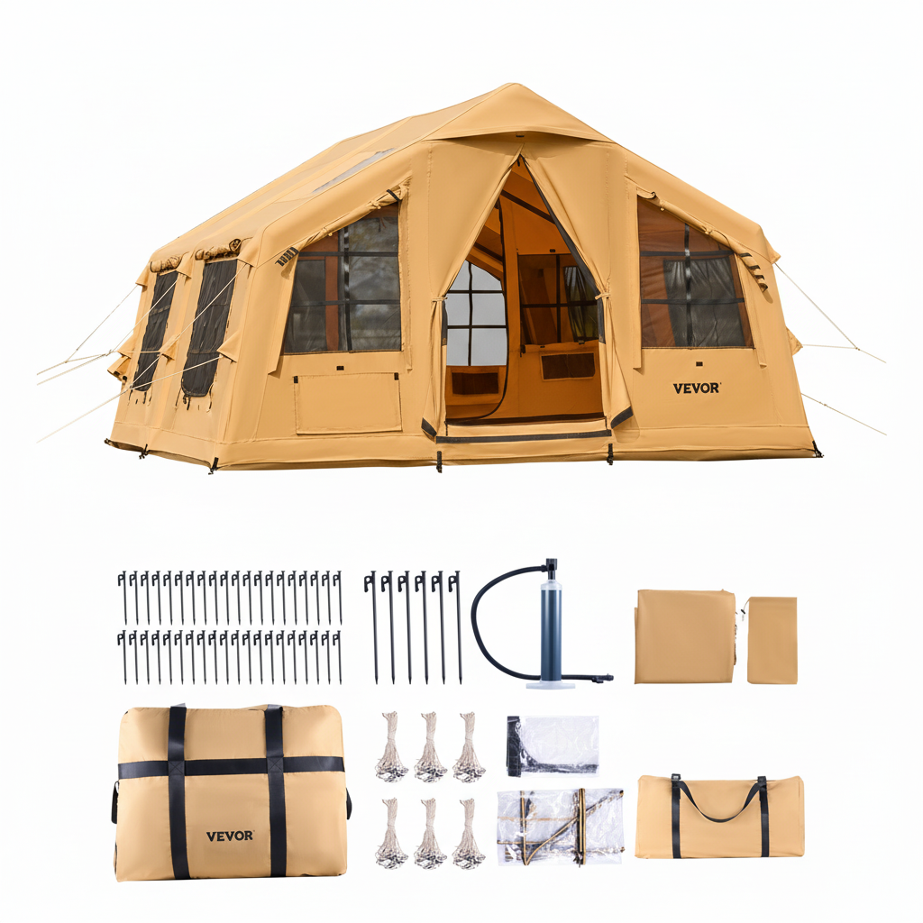 VEVOR Inflatable Tents for Camping 8-12 Person Glamping Window Tent W/ Hand Pump